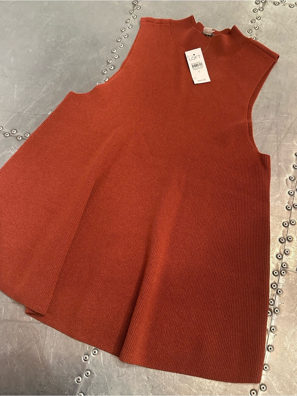 New LOFT Rust Sleeveless Knit Swing Top Size Small soft stretch